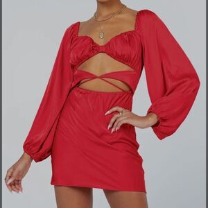 Nakita Long Sleeve Mini Dress in Red